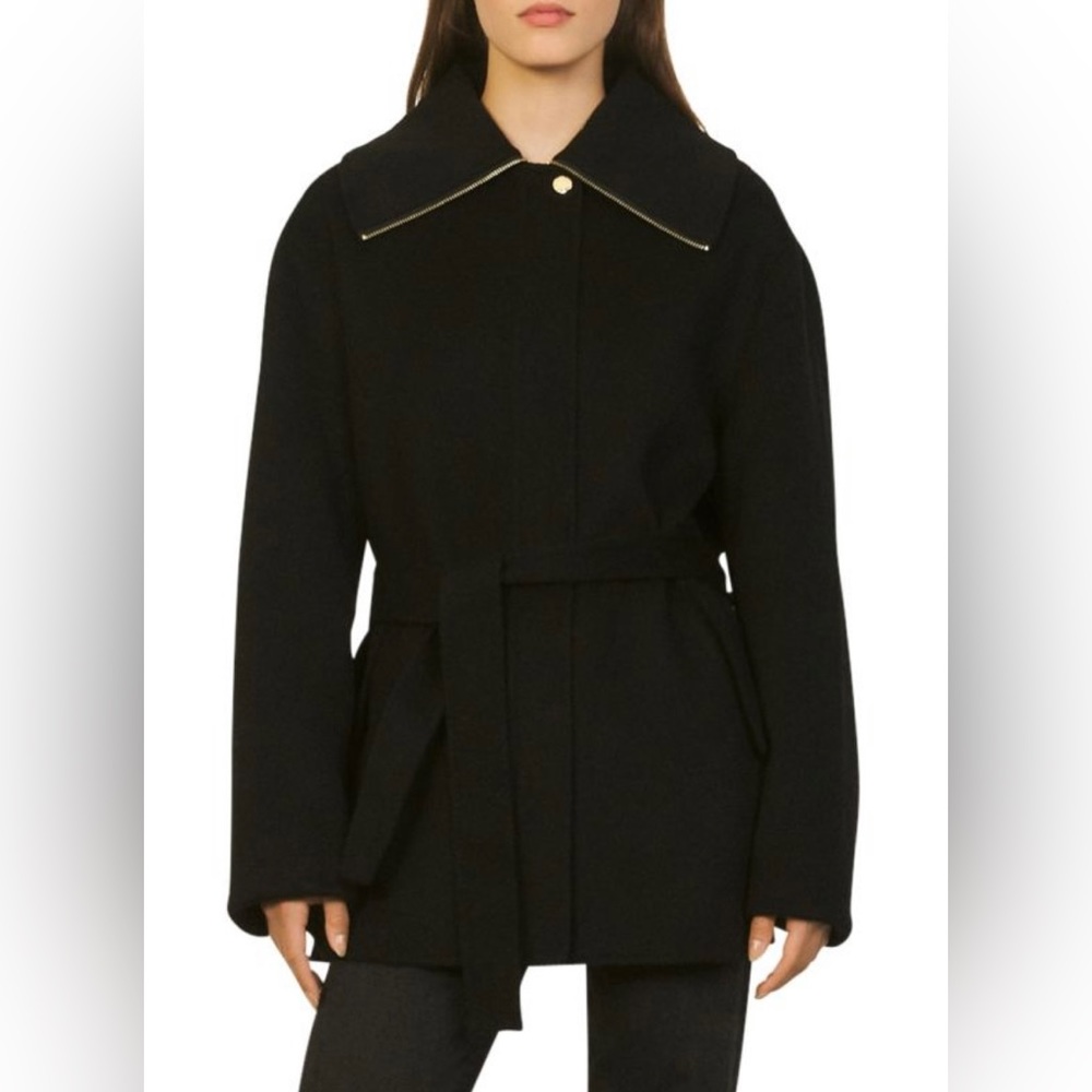 Sandro Black Lukas Belted Jacket